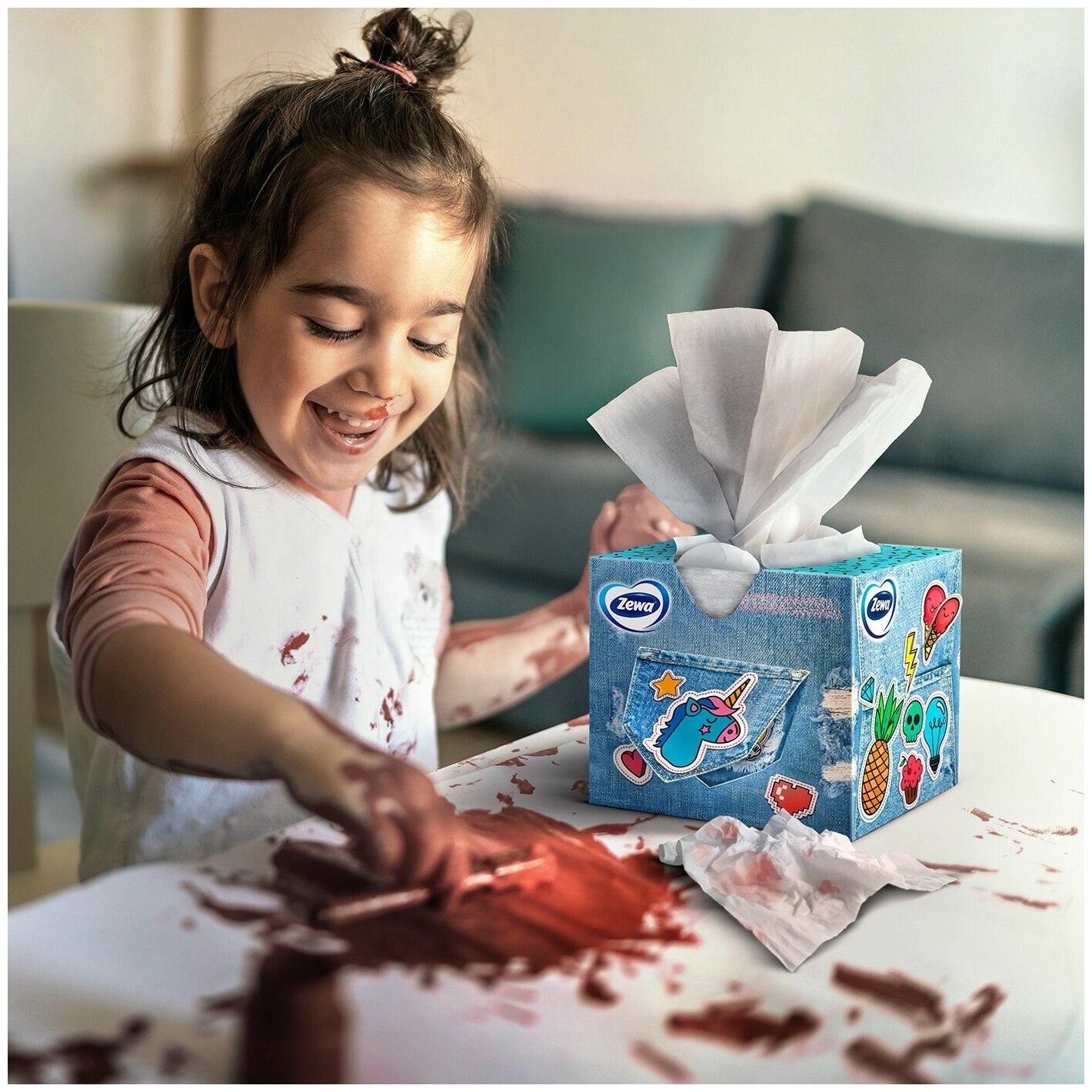 Салфетки бумажные Zewa Kids 3D Box для лица 3 слоя 60шт - фотография № 11