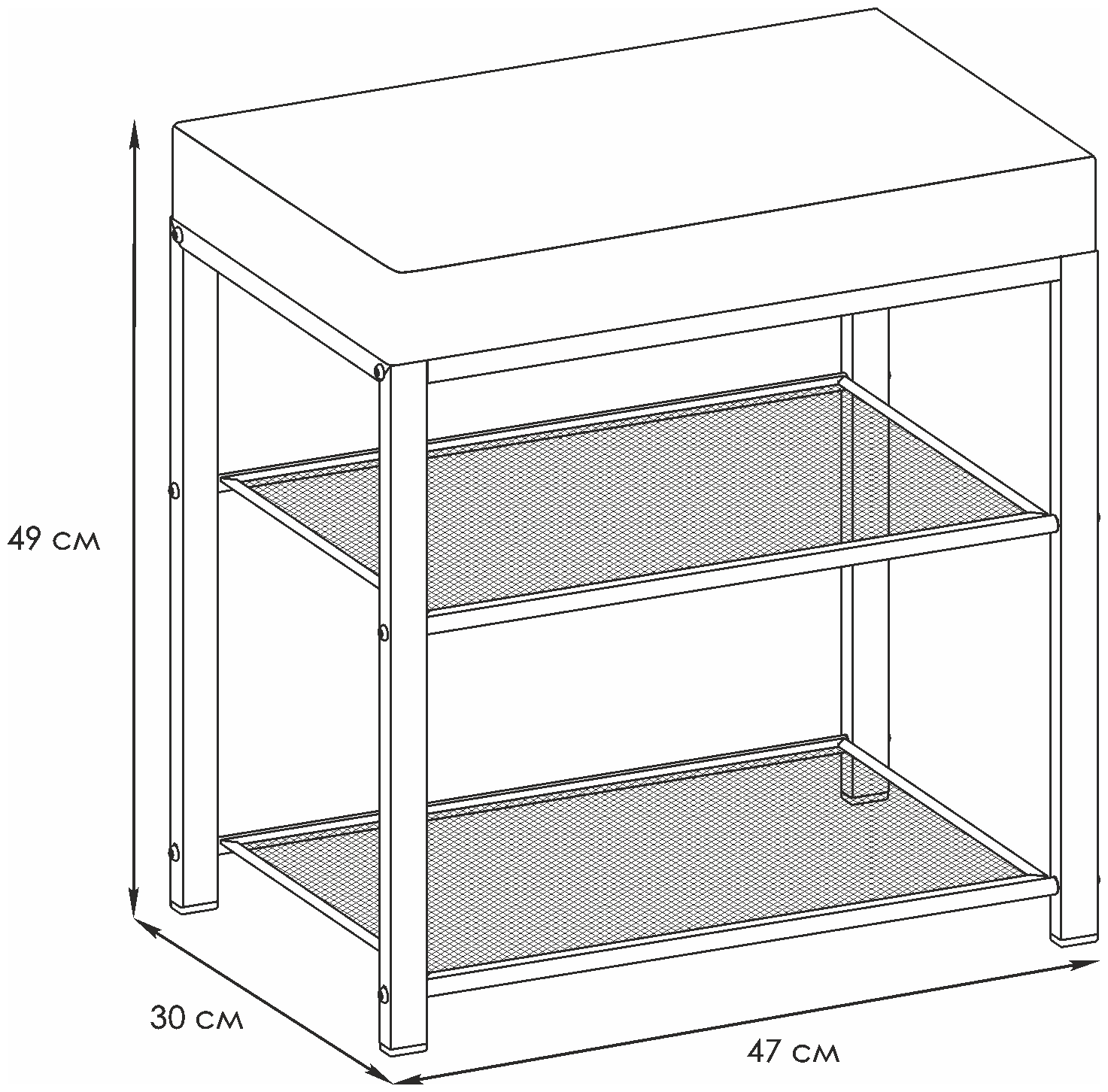 Банкетка для обуви ЗМИ Торонто 13S, 2 полки с мягким сиденьем, 47 x 31 x 49 см, каркас белый - фотография № 2