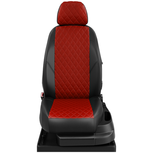 фото Чехлы на сиденья для volkswagen amarok с 2018-н.в. джип задняя спинка единая, сиденье 40 на 60, ремень безопасности в задней спинке, 5 подголовников / vw28-1102-ec06-r-red avtolider1
