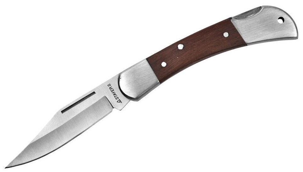 STAYER 82 мм, средний, с деревянными вставками, складной нож (47620-1)