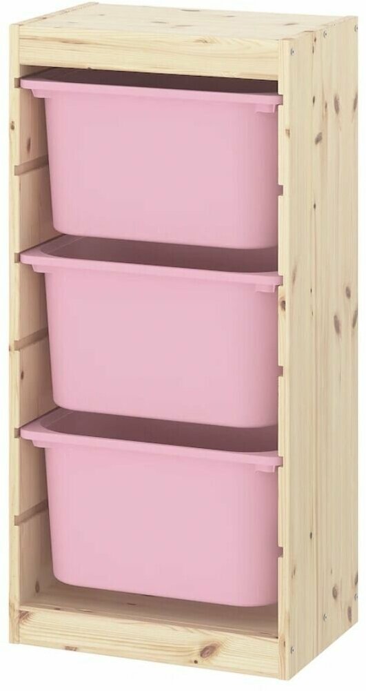Стеллаж труфаст TROFAST, деревянный икеа, вертикальный 3 розовых контейнера - фотография № 1