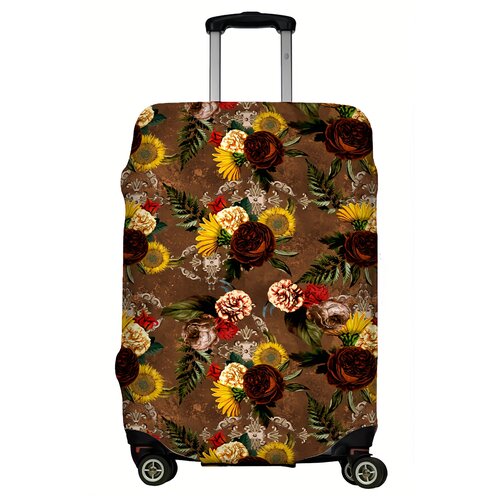 Чехол для чемодана "Коричневые цветы". Размер M.