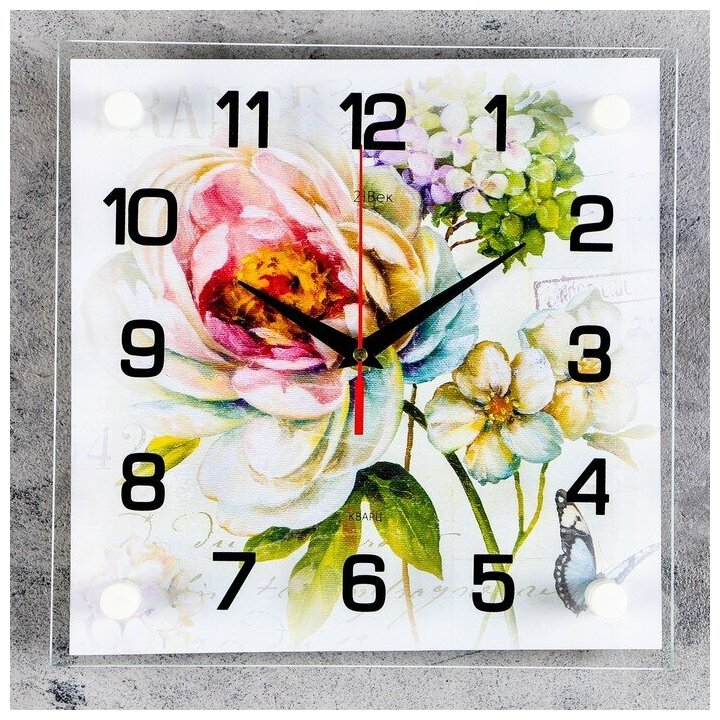 Рубин Часы настенные: Цветы, бесшумные, 25 х 25 см