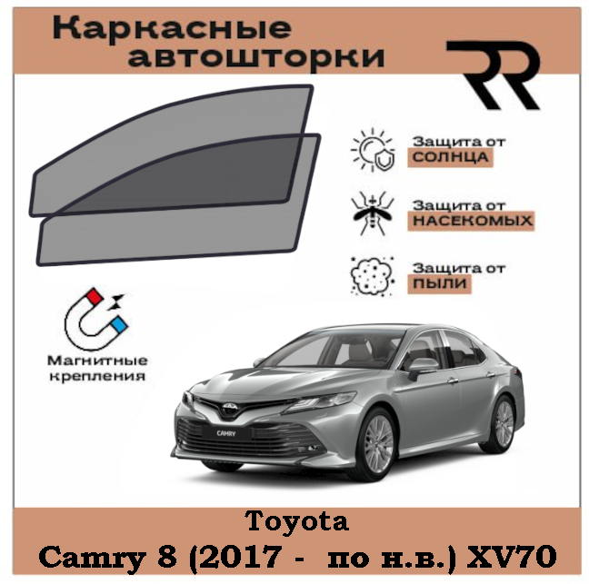 Автошторки RENZER Premium Toyota Camry (8G) (2017 - по н. в.) XV70 Передние двери на магнитах. Сетки на окна, шторки, съемная тонировка