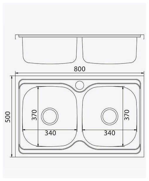 Мойка для кухни накладная нержавеющая сталь, 2 чаши 80x50 - фотография № 3