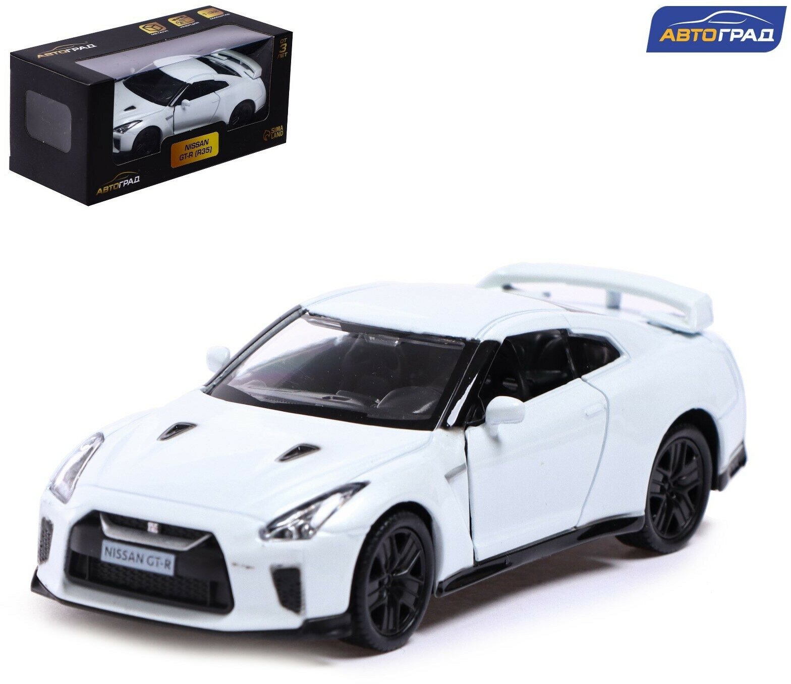 Машина металлическая NISSAN GT-R (R35), 1:32, открываются двери, инерция, цвет белый