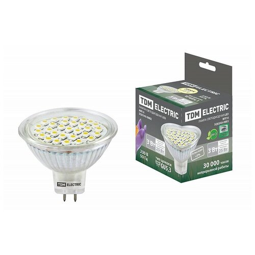 фото Лампа светодиодная mr16-3 вт-220 в -3000 к–gu 5,3 smd tdm tdm еlectric