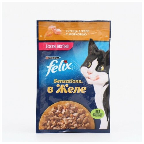 Влажный корм FELIX Sensations для кошек, курица/морковь в желе, пауч, 75 г