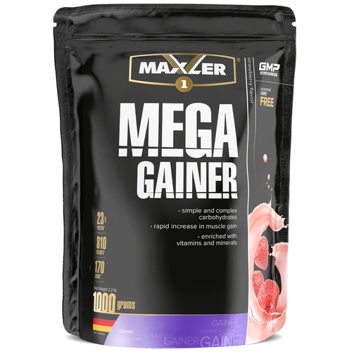 Гейнер Maxler Mega Gainer, 1000 г, клубника гейнер maxler mega gainer vanilla 1 кг