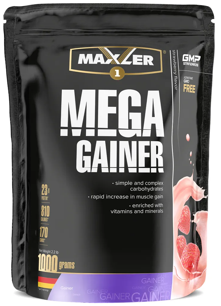 Гейнер Maxler Mega Gainer, 1000 г, клубника