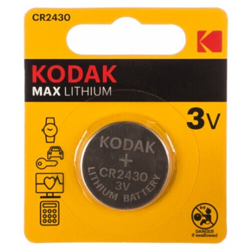 Батарейка литиевая Kodak Max, CR2430-1BL, 3В, блистер, 1 шт. kodak батарейка литиевая kodak max cr2 kcr2 1 cr17355 1bl блистер 1 шт