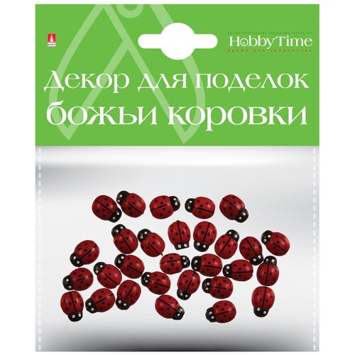 Декор из дерева. Крашеный. Набор № 10 божьи коровки, 8 х 11ММ 