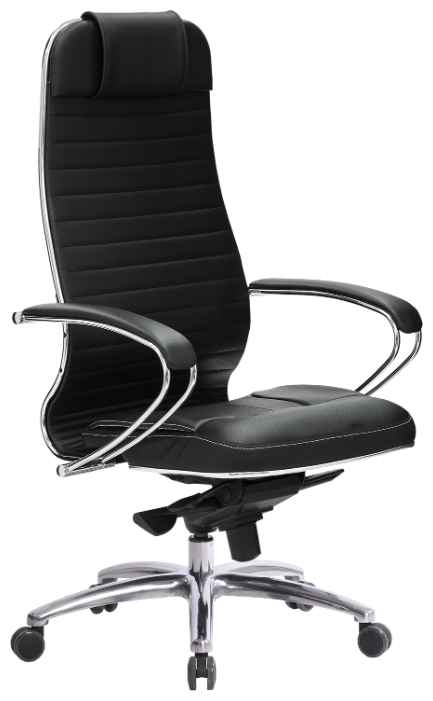 Офисное кресло Метта Samurai KL-1.04 черный (ортопедическое компьютерное черное игровое кресло для школьников, для взрослых, метта самурай для офиса, эргономичное на колесиках, с подлокотниками), кожа