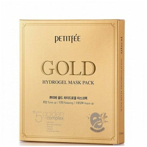 фото Petitfee набор гидрогелевая маска для лица золото gold hydrogel mask pack, 5 шт
