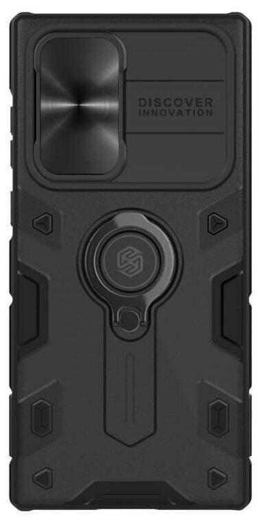Противоударный чехол с защитой камеры и кольцом подставкой Nillkin CamShield Armor Case для Samsung Galaxy S22 Ultra, черный
