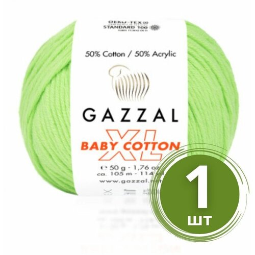 Пряжа Gazzal Baby Cotton XL (Беби Коттон XL) - 1 моток Цвет: 3427 Салатовый 50% хлопок, 50% акрил, 50 г 105 м