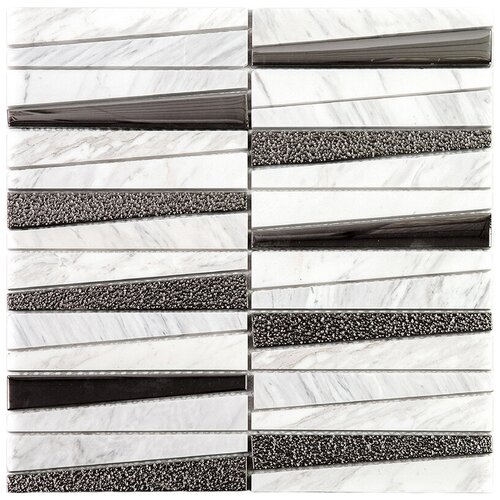 Мозаика из мрамор стекло Natural Mosaic HTC-532-M серебряный белый трапеция