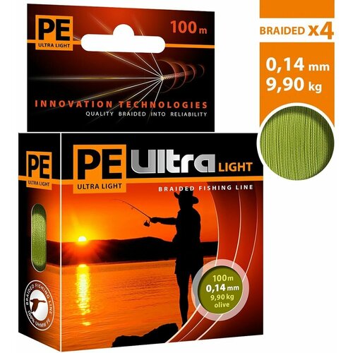 плетеный шнур для рыбалки aqua pe ultra light olive 100m 0 06mm 3 5kg Плетеный шнур AQUA PE ULTRA Light 100m olive, 0.14mm