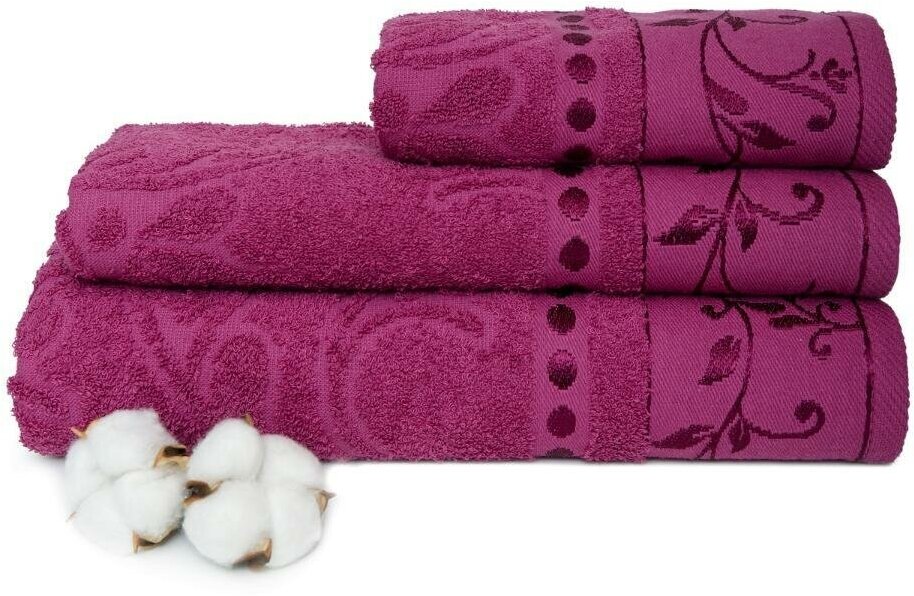 Набор махровых полотенец "Вышневолоцкий Текстиль" жаккард; 701 Пурпурный; Набор из 3 штук
