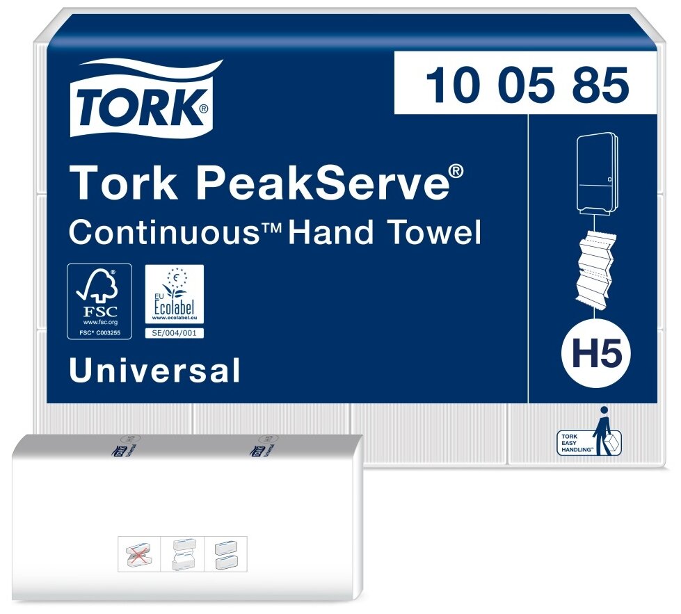 Полотенца бумажные 410 шт., TORK (Система H5) PeakServe, Universal, 22,5x20 см, W, 100585