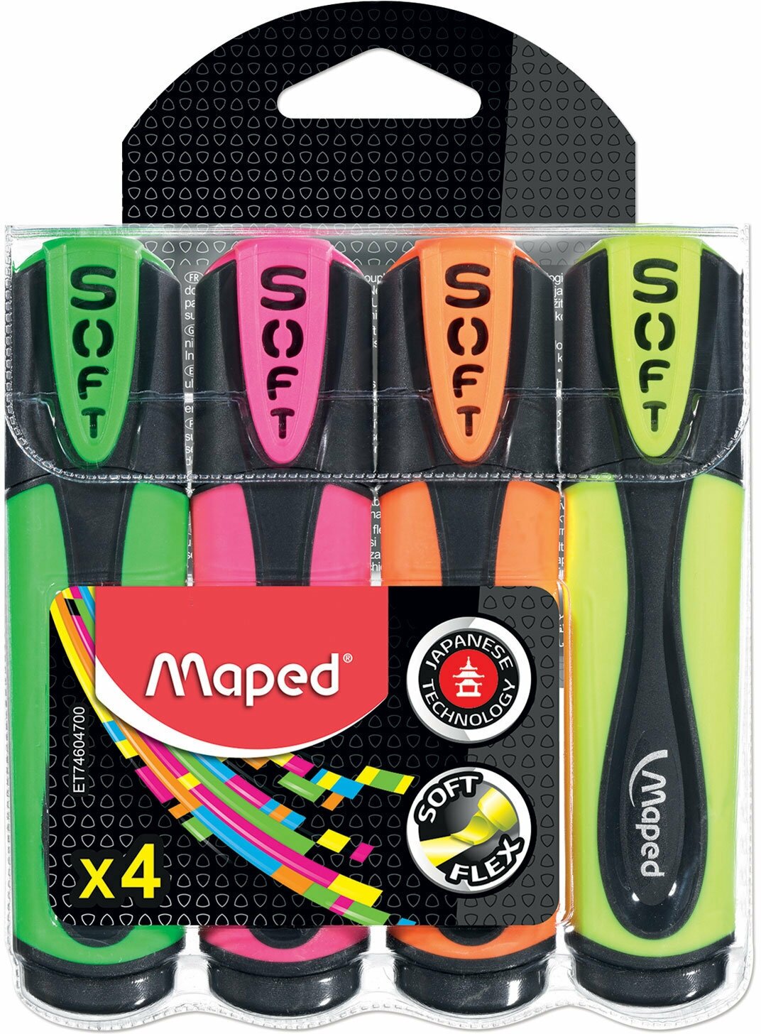 Набор текстовыделителей Maped 4 штуки, "Fluo Pep's Ultra soft", линия 1-5 мм (746047)