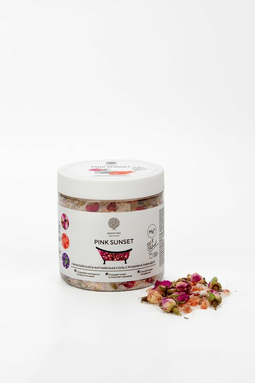 EPSOM.PRO Шиммер-микс для ванны с цветками лаванды и чайной розы PINK SUNSET 480 г