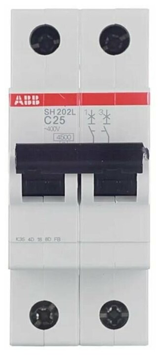 Автоматический выключатель ABB SH202L 2P 25А тип С 4,5 кА 380 В