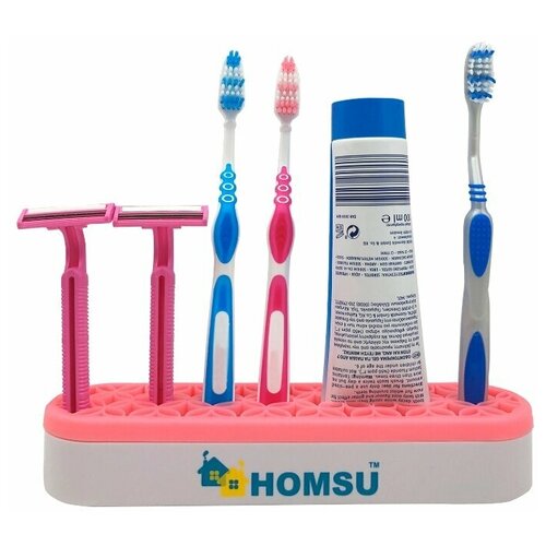 фото Подставка для косметики, украшений и зубных щеток, розовая homsu