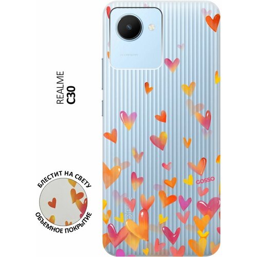 Силиконовый чехол на realme C30, Рилми С30 с 3D принтом Flying Hearts прозрачный матовый soft touch силиконовый чехол на realme c30 рилми с30 с 3d принтом flying hearts черный