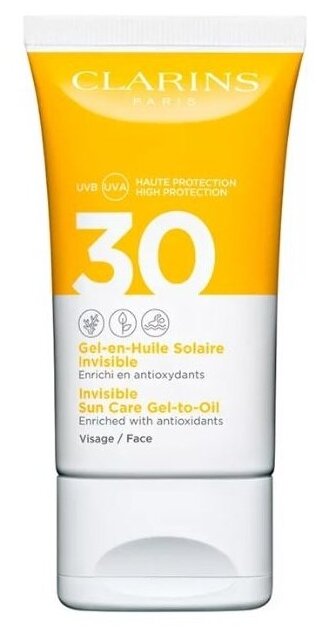 Солнцезащитный гель для лица SPF 30 CLARINS gel-en-huile solaire invisible visage 50 мл