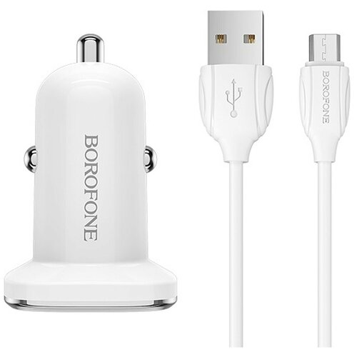 Адаптер Автомобильный с кабелем Borofone BZ12 Lasting 2USB, 5V, 2.4A, 12W +Micro USB адаптер автомобильный с кабелем skydolphin sz08l 2usb 5v 2 4a micro usb черный 1 шт