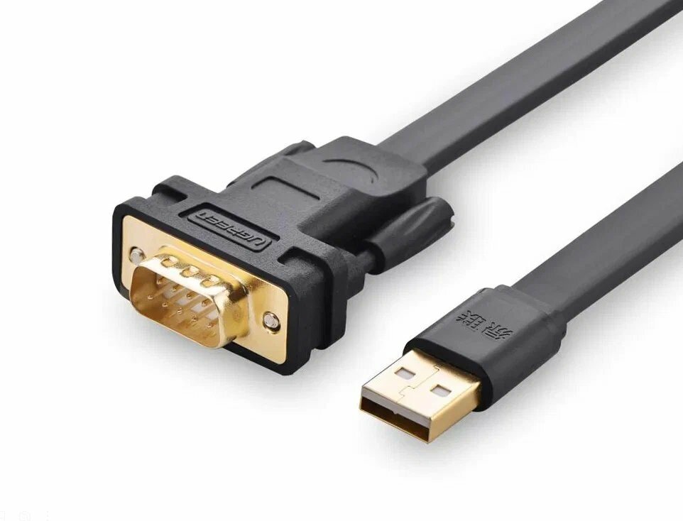 Кабель UGreen 20218 CR107 USB 2.0 to DB9 RS-232 Adapter Flat Cable, 2 м, 1 шт, черный