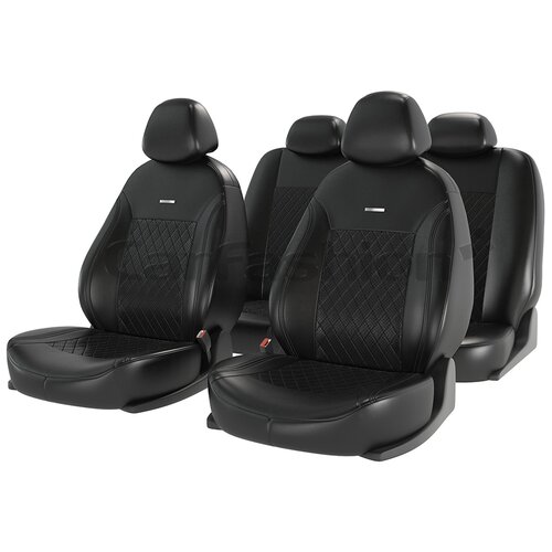 фото Чехлы на сиденья «atom leather», ромб, черные cf11123 carfashion