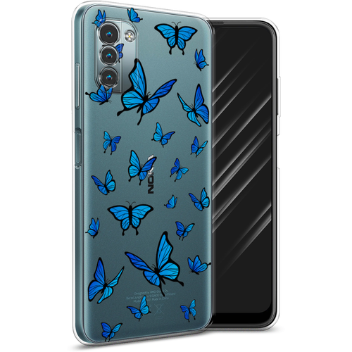 Силиконовый чехол на Nokia G11/G21 / Нокиа G11/G21 Синие бабочки, прозрачный силиконовый чехол на nokia g11 g21 нокиа g11 g21 горы арт 2 прозрачный