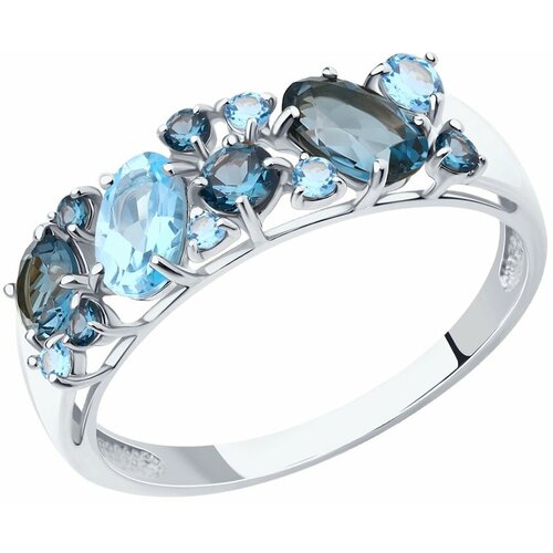 фото Кольцо diamant online, белое золото, 585 проба, фианит, топаз, размер 18