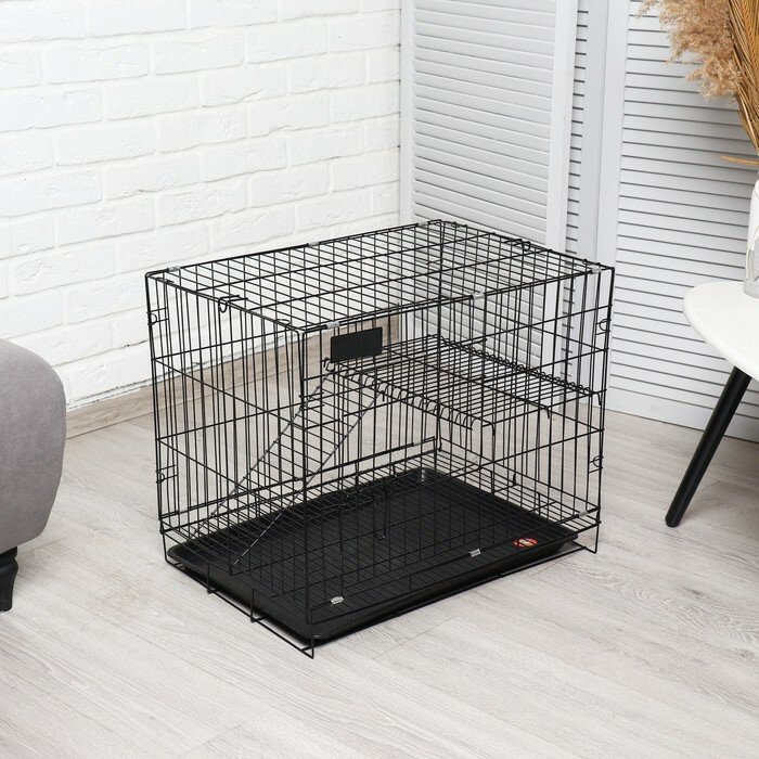 Клетка для собак и кошек, двухярусная 61 х 42 х 50 см, чёрная Пижон 9187165 .