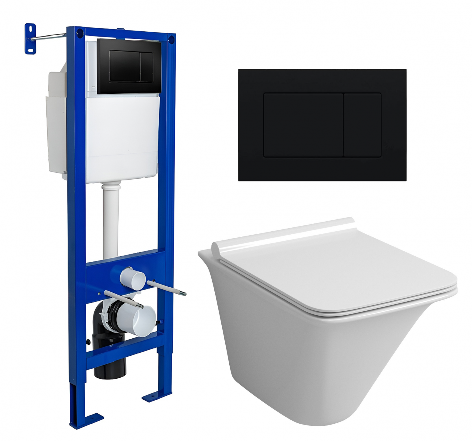 Комплект 3 в 1 инсталляция Berges Wasserhaus Atom 410 + Унитаз подвесной Grossman GR-4413S + кнопка черная