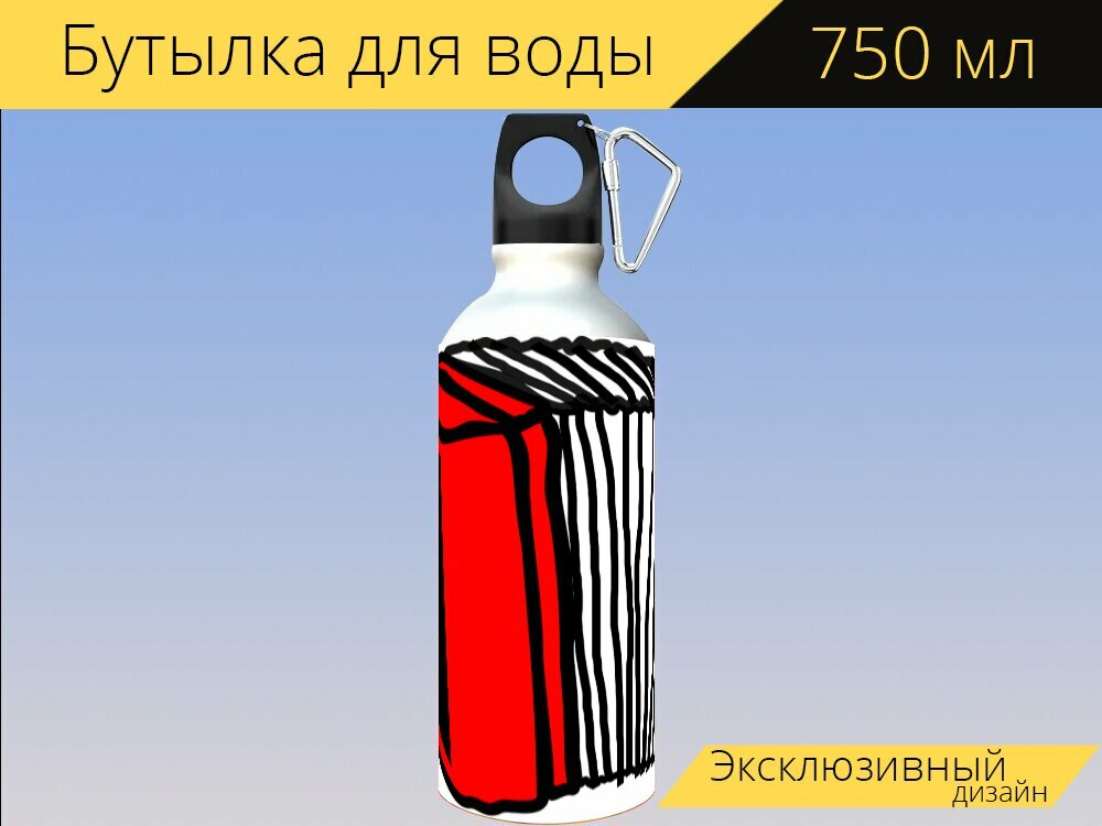 Бутылка фляга для воды "Полька, аккордеон, концертина" 750 мл. с карабином и принтом