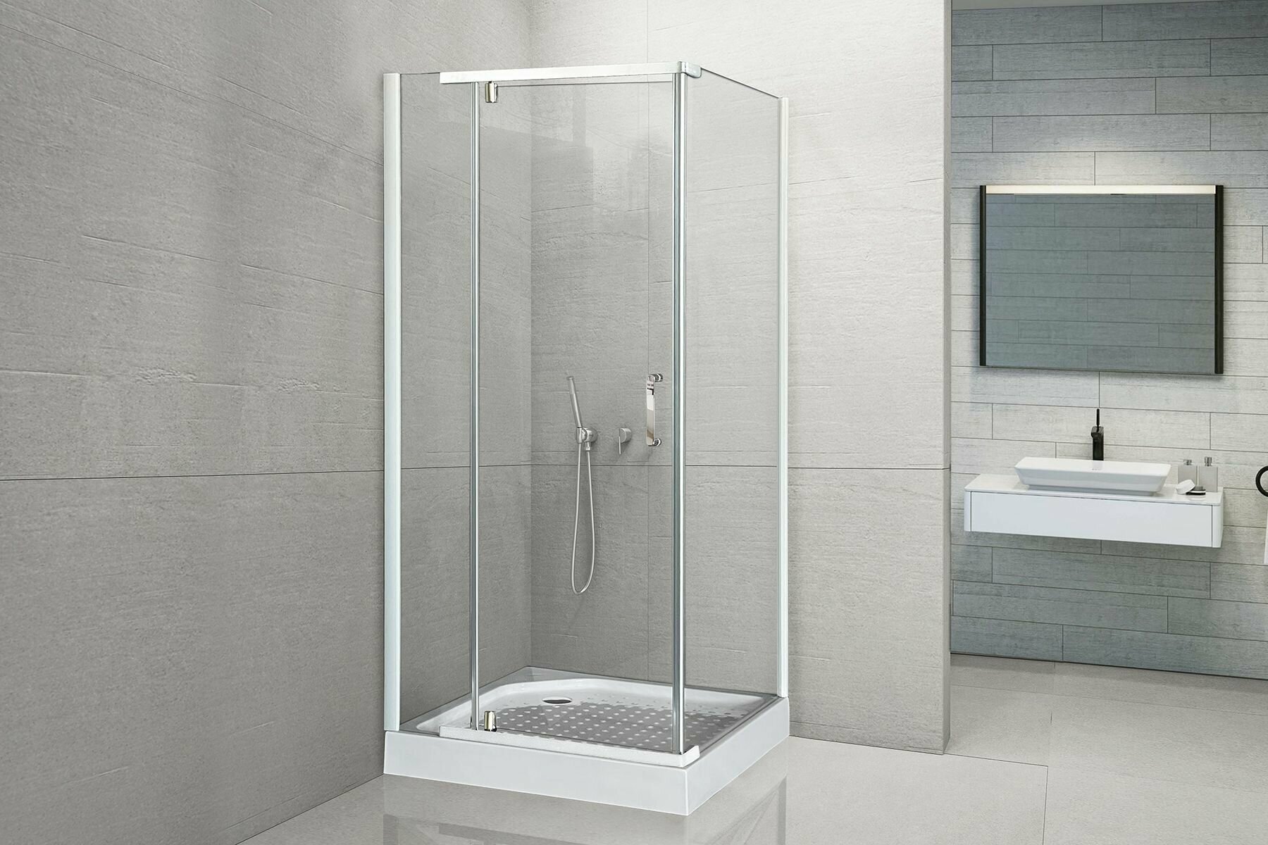 Душевой уголок Royal Bath стекло прозрачное профиль белый 6мм прямоугольник 90х90х213 с поддоном