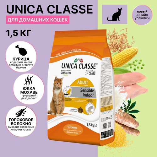 UNICA Adult In-home Luxury Hairball сухой корм для домашних кошек с курицей, 1,5 кг