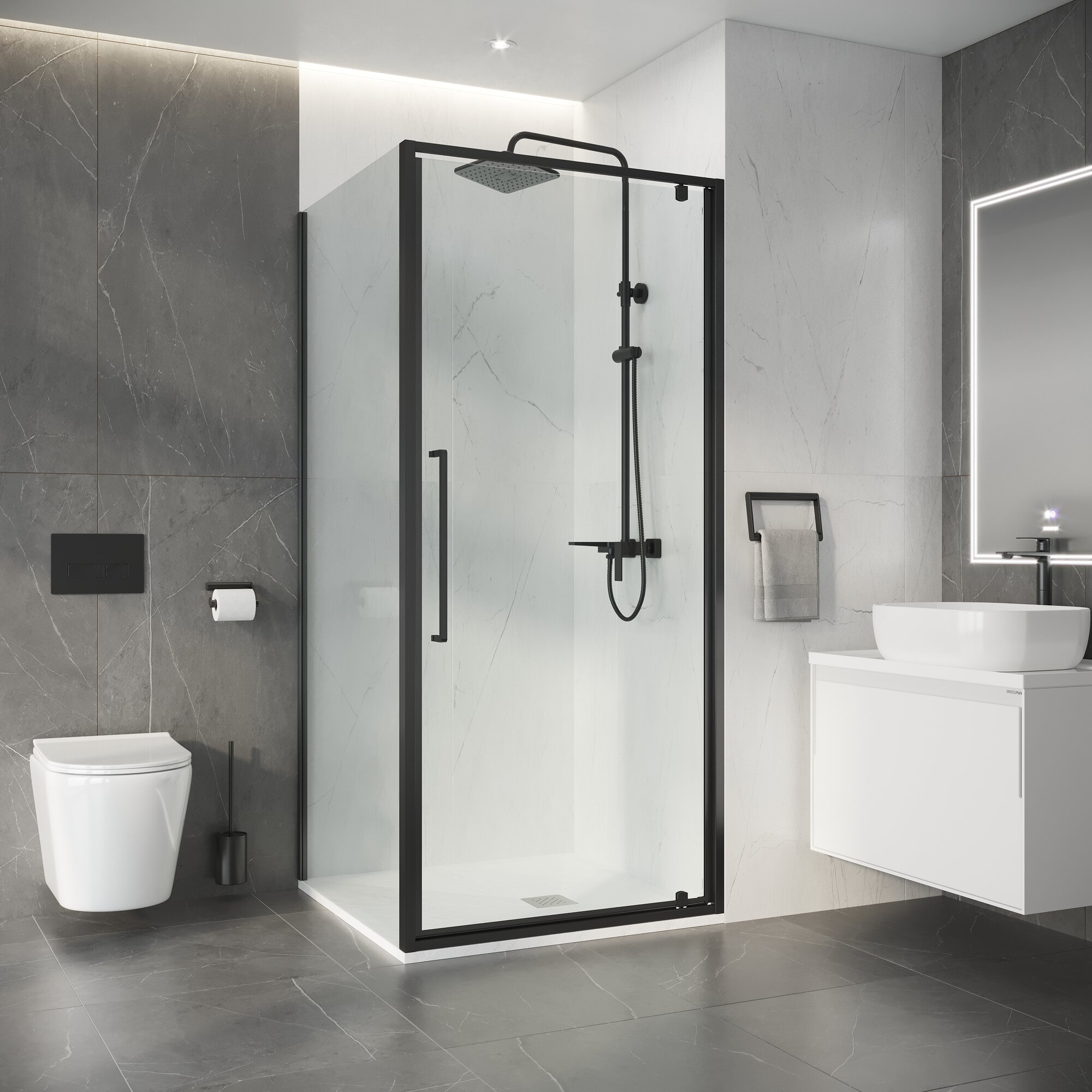 Душевой уголок Niagara Nova 80x80 NG-35-8AGR-A80GR-34 стекло прозрачное профиль графит матовый