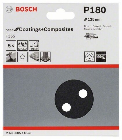 5 шлифлистов ?125мм К180 Best for Coatings+Composites 2608605118