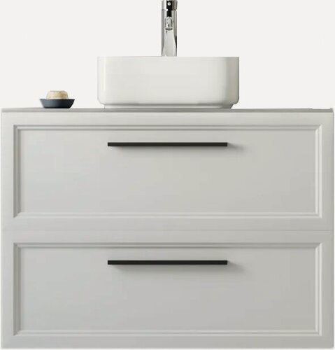Изображение товара Тумба под раковину со столешницей STWORKI Эстерсунд 90 подвесная, белая, матовая, с отверстием под смеситель, из МДФ, тумба для ванной, с ящиками, с доводчиками