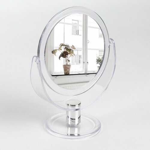 Зеркало настольное «Круг», двустороннее, с увеличением, d зеркальной поверхности 10,5 см, цвет прозрачный зеркало настольное двустороннее с увеличением d зеркальной поверхности 14 5 см цвет коричневый белый
