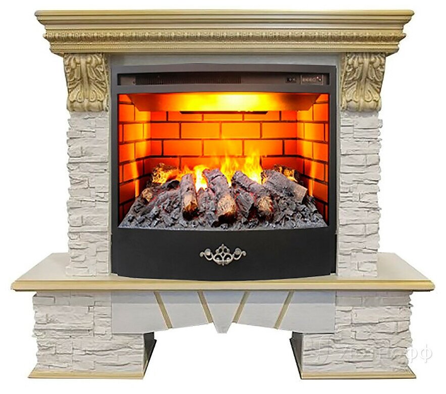 Электрокамин RealFlame Rockland Lux с очагом 3D Firestar 25,5 Белый дуб с золотой патиной