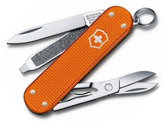 Victorinox 0.6221. L21 Нож-брелок victorinox classic alox, 58 мм, 5 функций, рифлёный оранжевый алюминий