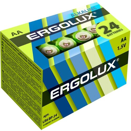Ergolux LR06 Alkaline BP-24(LR6 BP24. батарейка 1,5 В) 24 шт. ergolux lr06 alkaline bp 24 lr6 bp24 батарейка 1 5 в 24 шт