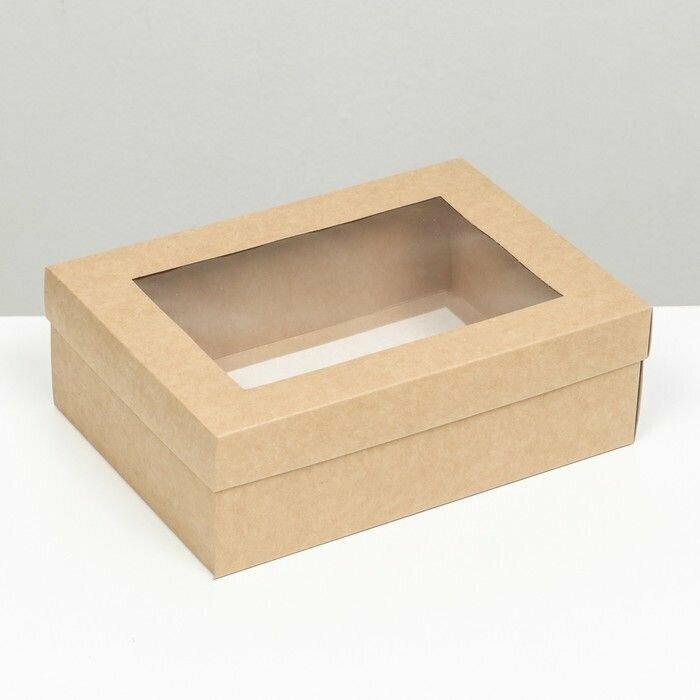 Коробка складная, крышка-дно, с окном, крафт, 24 x 17 x 8 см