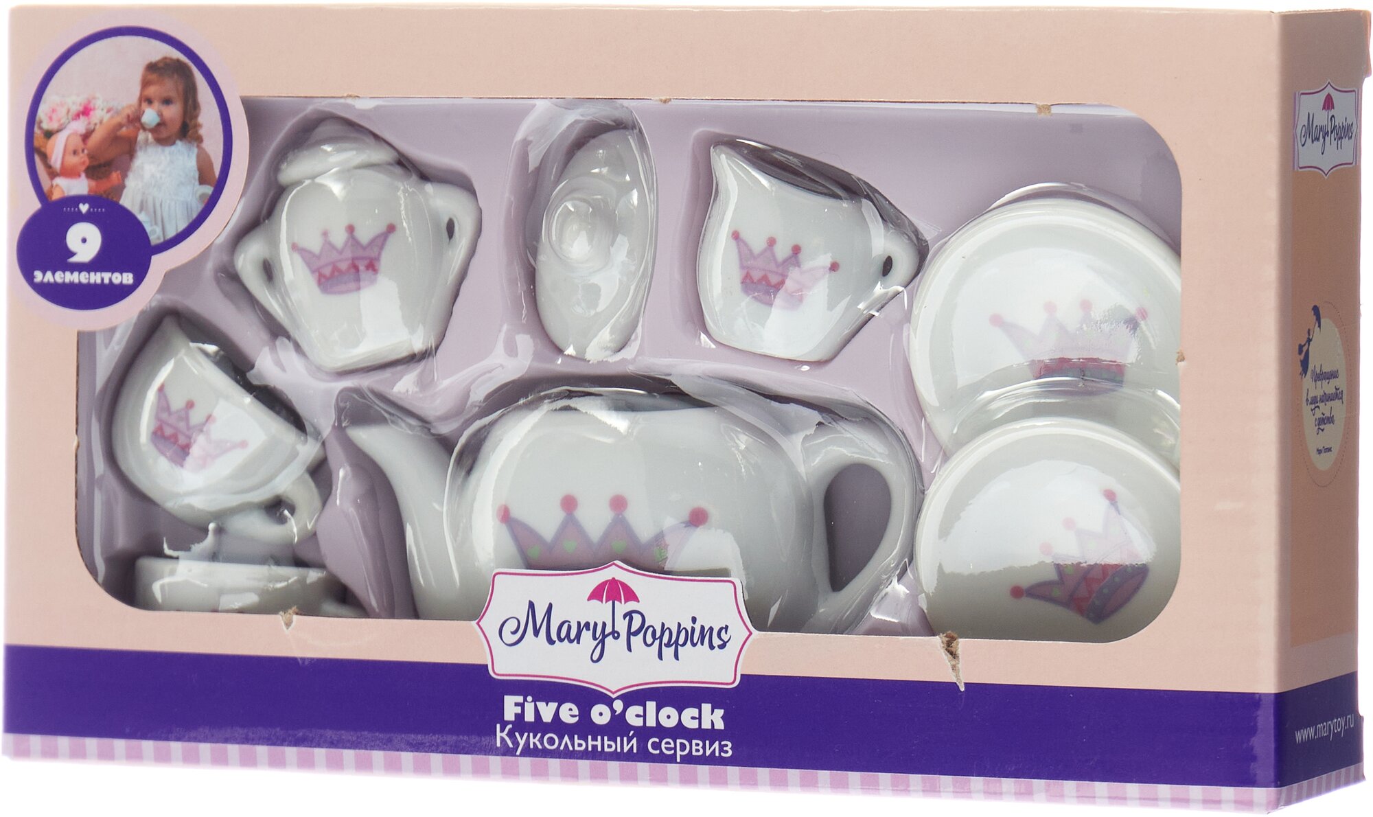 Набор фарфоровой посуды для куклы, чайный набор Mary Poppins Корона 9 предметов