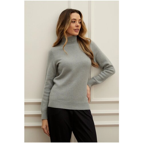 Свитер VasilisaV cashmere, кашемир, длинный рукав, свободный силуэт, без карманов, вязаный, размер XXS, голубой, серый